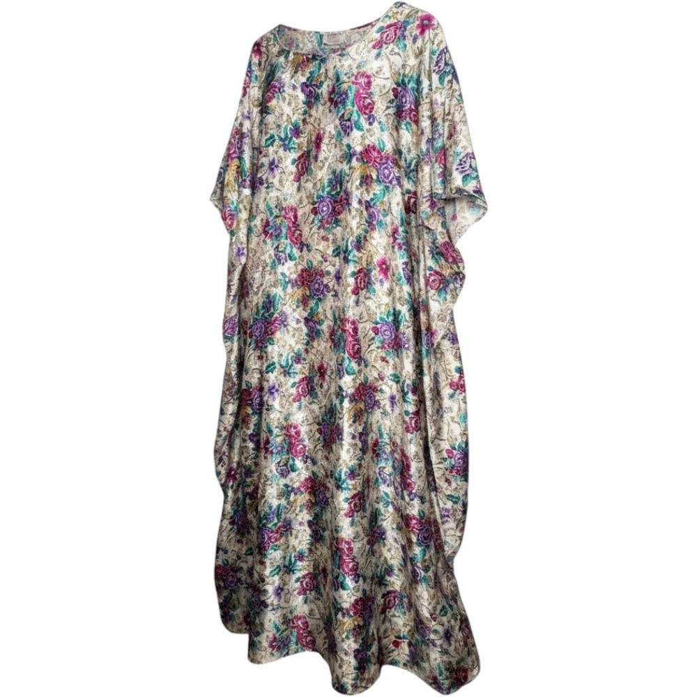 California Dynasty Vintage Floral Satin Kaftan Lounger One Size Made in USA